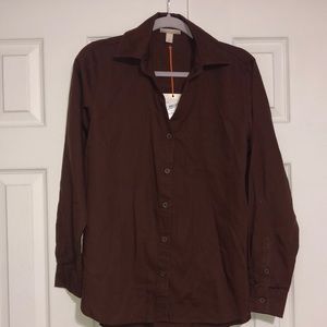 Know Rose NWT size women’s XS 100% Lyocell  brown button down‎ shirt
